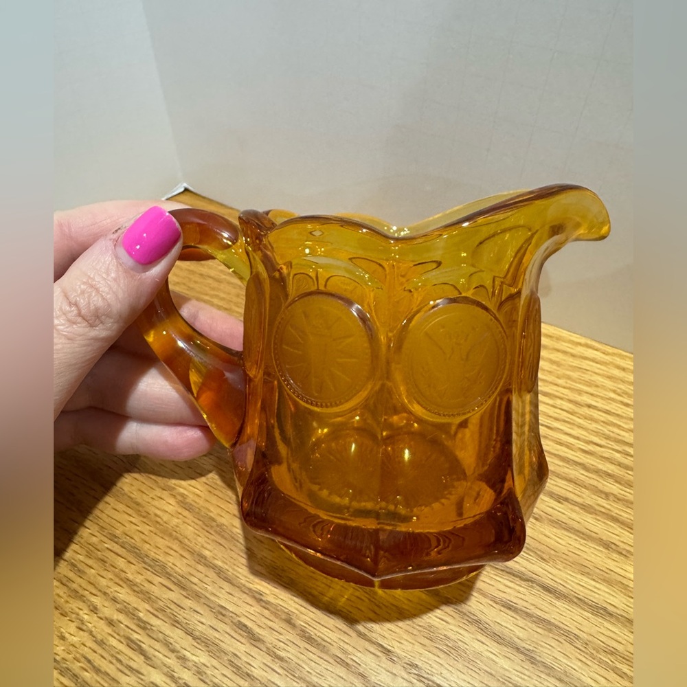 Fostoria Coin MCM federal Amber Glass Creamer and Sugar Set - Picture 2 of 8